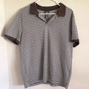 H&M Brown Collared Shirt (Size L, Brown/White)